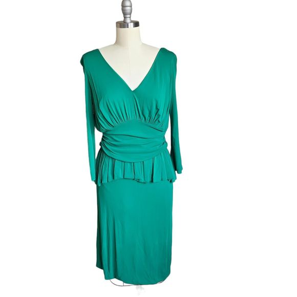 Alexander McQueen Green Peplum Ruched Stretch Dress Viscose Italy sz 48 (14 US) - Picture 1 of 16
